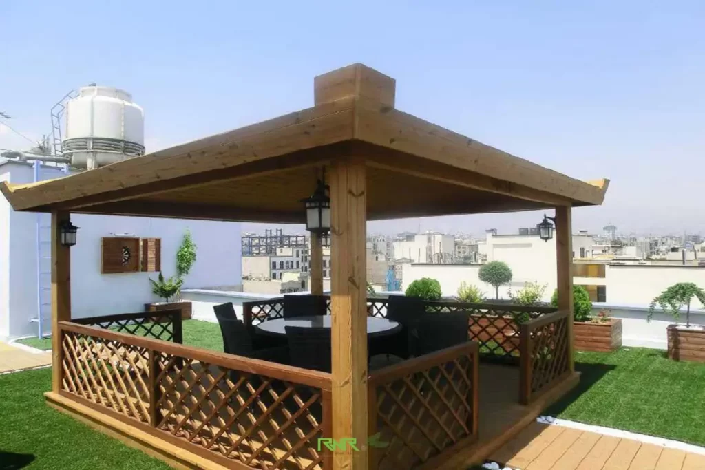 آلاچیق چوبی مدرن برای روف گاردن